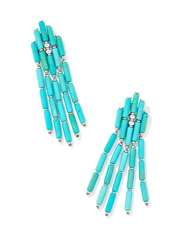 Kendra Scott Ember Silver Statement Earrings in Variegated Turquoise Magnesite | Variegated Magnesite/Metal Rhodium