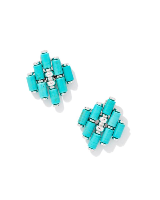 Kendra Scott Ember Silver Statement Stud Earrings in Variegated Turquoise Magnesite | Variegated Magnesite/Metal Rhodium