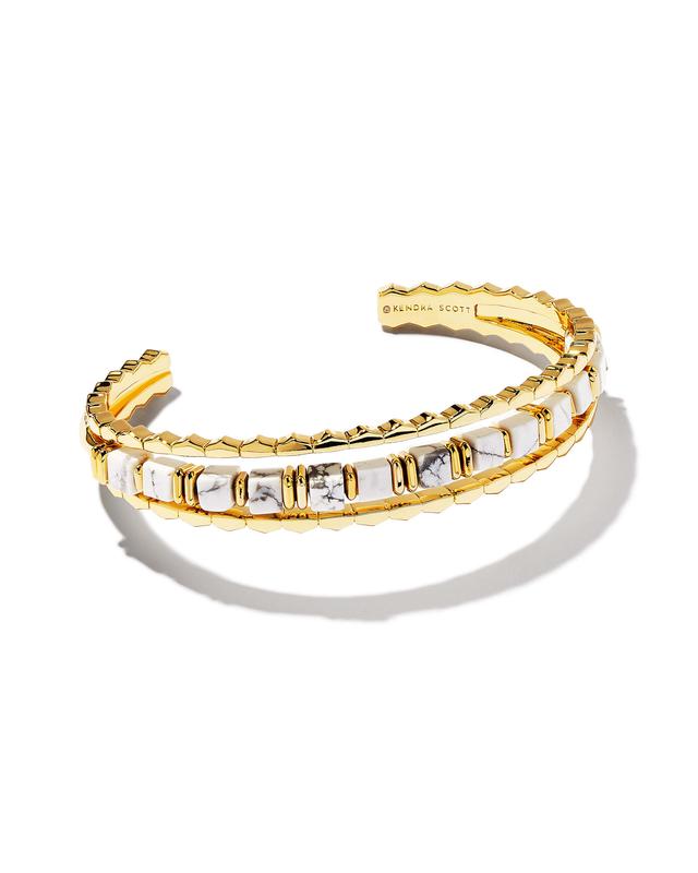 Kendra Scott Ember Gold Triple Cuff Bracelet in White Variegated Magnesite | Howlite