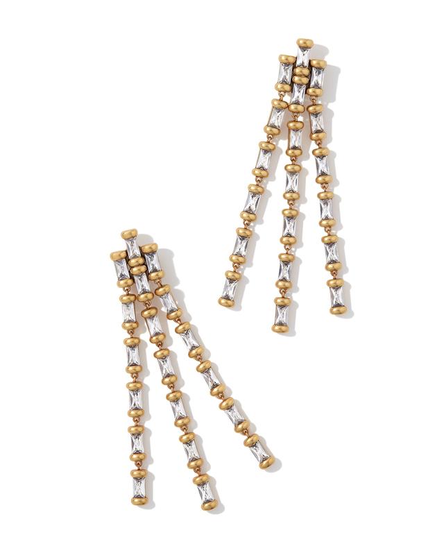 Kendra Scott Ember Vintage Gold Crystal Statement Earrings in White Crystal | Crystal/Metal