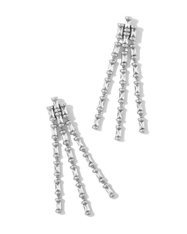 Kendra Scott Ember Vintage Silver Crystal Statement Earrings in White Crystal | Crystal/Metal