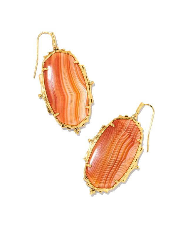 Kendra Scott Baroque Ella Vintage Gold Drop Earrings in Orange Banded | Agate