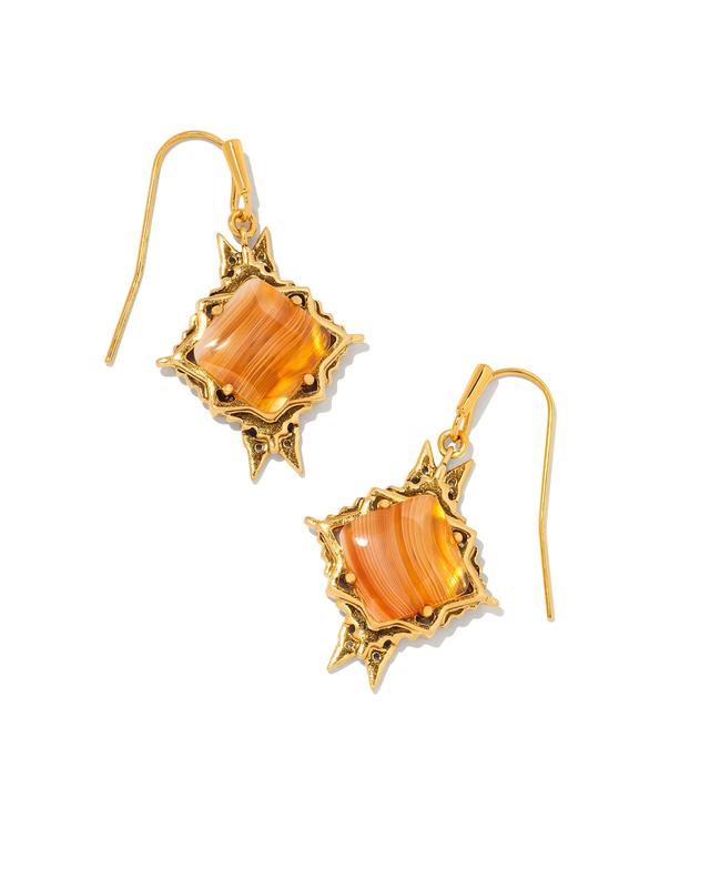 Kendra Scott Cass Vintage Gold Drop Earrings in Orange Banded | Agate