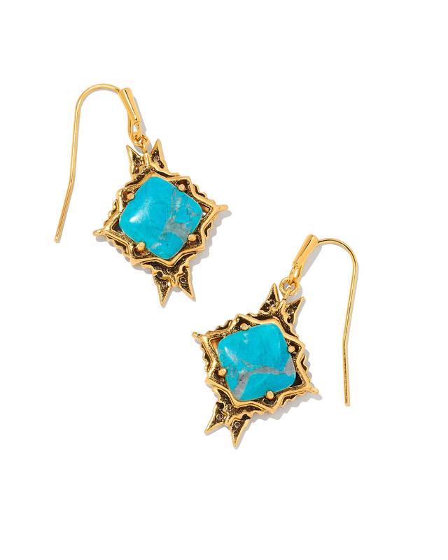 Kendra Scott Cass Vintage Gold Drop Earrings in Variegated Dark Teal Magnesite | Howlite