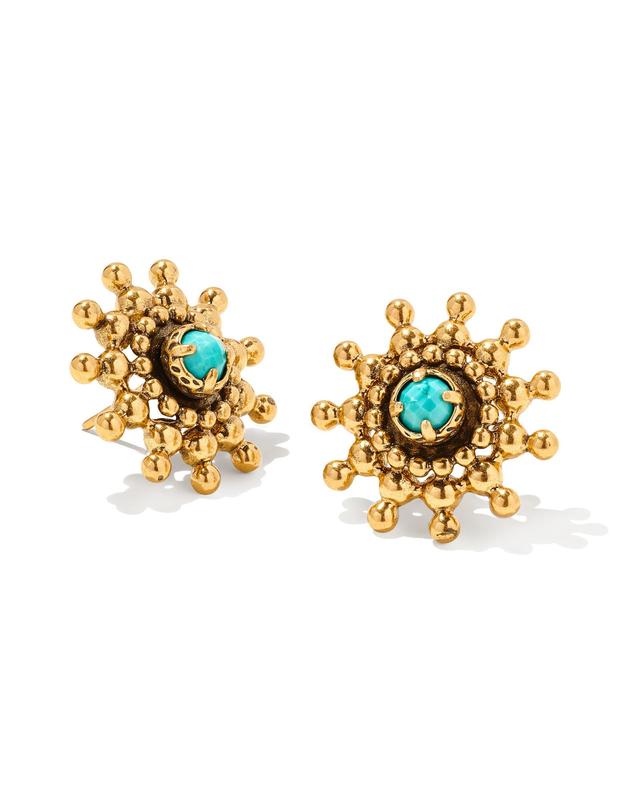 Kendra Scott Dryden Vintage Gold Stud Earrings in Variegated Turquoise Magnesite | Variegated Magnesite