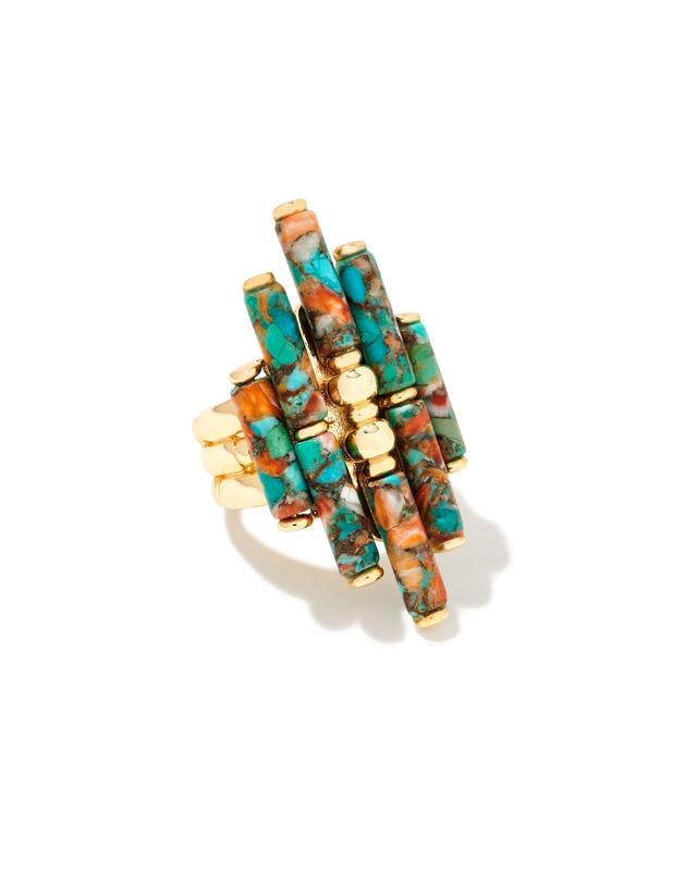 Kendra Scott Ember Gold Cocktail Ring in Bronze Veined Turquoise Magnesite Red Oyster | Bronze Veined Magnesite | Size 7