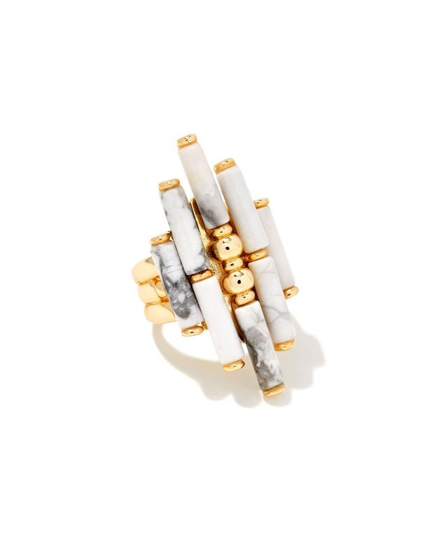 Kendra Scott Ember Gold Cocktail Ring in White Variegated Magnesite | Howlite | Size 6