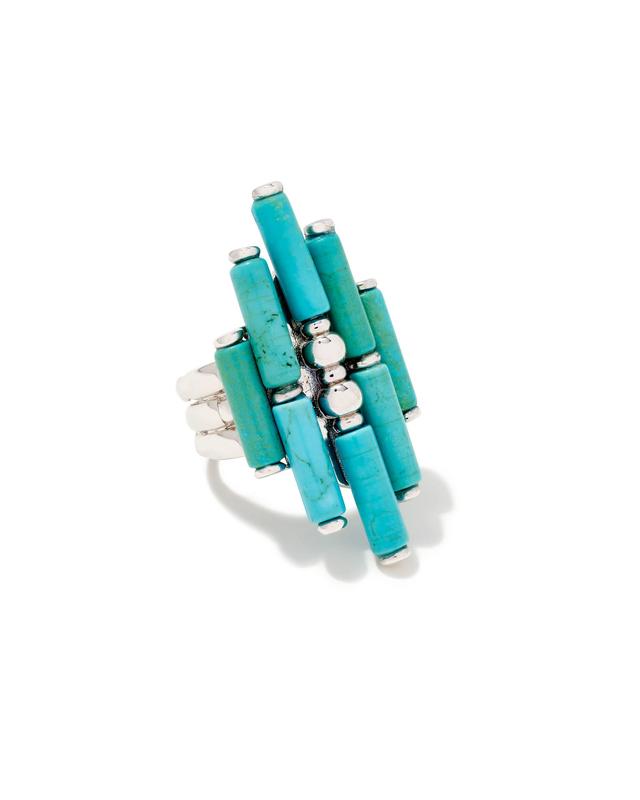 Kendra Scott Ember Silver Cocktail Ring in Variegated Turquoise Magnesite | Variegated Magnesite/Metal Rhodium | Size 7