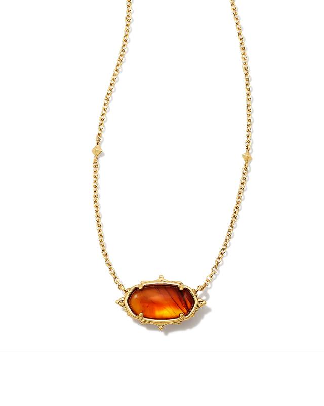 Kendra Scott Baroque Vintage Gold Elisa Pendant Necklace in Marbled Amber Illusion | Mixed Stones