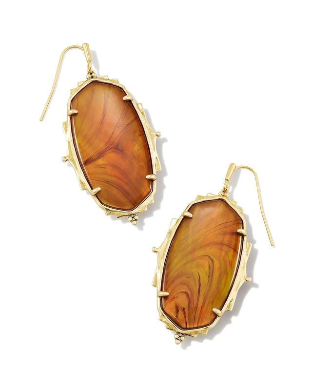 Kendra Scott Baroque Vintage Gold Ella Drop Earrings in Marbled Amber Illusion | Mixed Stones
