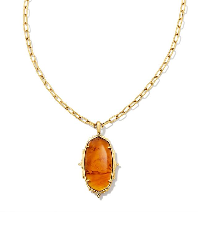 Kendra Scott Baroque Vintage Gold Ella Long Pendant Necklace in Marbled Amber Illusion | Mixed Stones/Metal