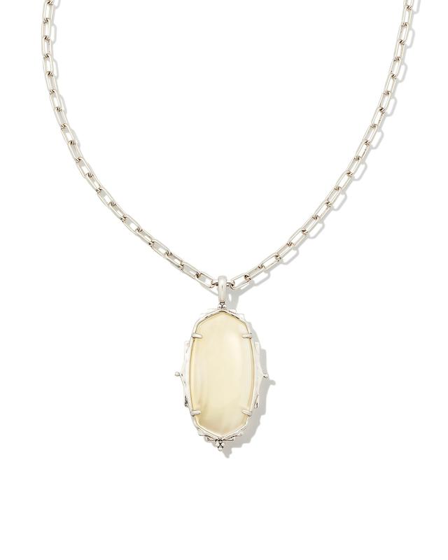 Kendra Scott Baroque Vintage Silver Ella Long Pendant Necklace in Natural Mother-of-Pearl | Mother Of Pearl/Metal