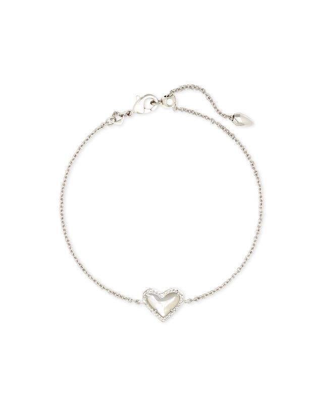 Kendra Scott Ari Heart Silver Chain Bracelet in Ivory Mother-of-Pearl | Mother Of Pearl/Metal Rhodium
