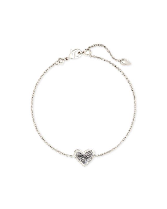 Kendra Scott Ari Heart Silver Chain Bracelet in Platinum Drusy | Drusy/Metal Rhodium