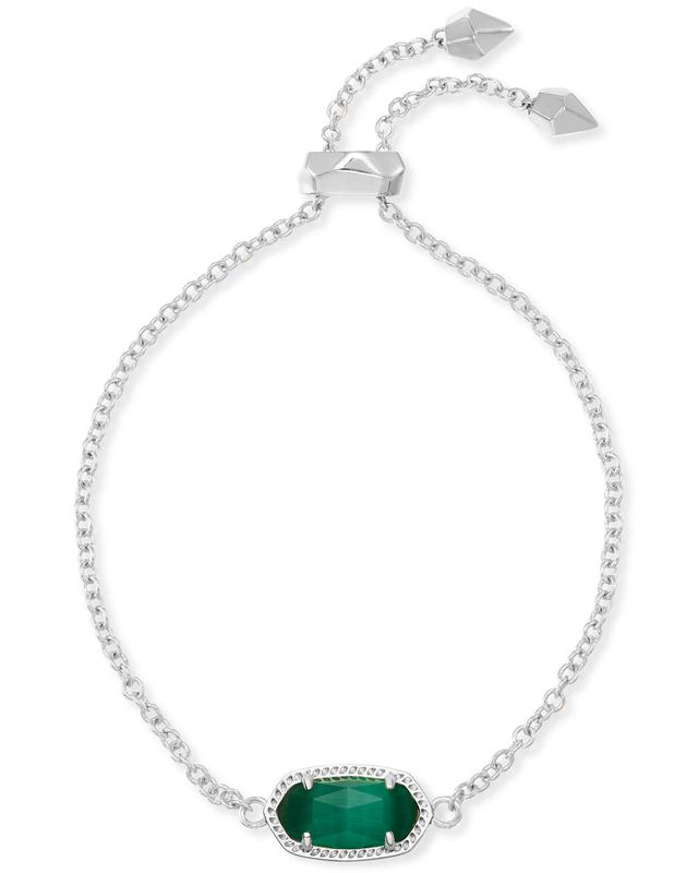 Kendra Scott Elaina Silver Adjustable Chain Bracelet in Emerald Cat's Eye | Cats Eye