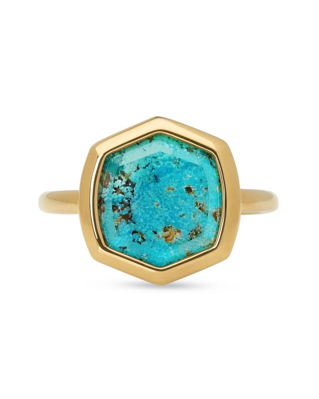 Kendra Scott Davis 18k Gold Vermeil Cocktail Ring in Turquoise | Magnesite | Size 5