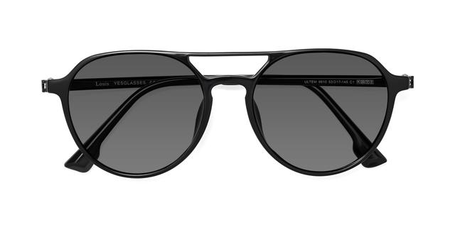 Black Double Bridge Low Bridge Fit Ultem Tinted Sunglasses with Medium Gray Sunwear Lenses - Louis