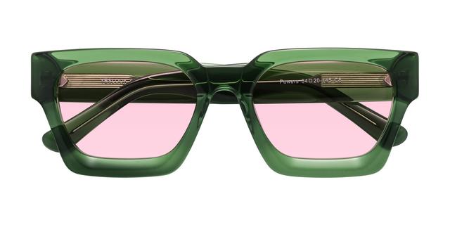Jade Green Thick Geek-Chic Geometric Tinted Sunglasses with Light Pink Sunwear Lenses - Powers