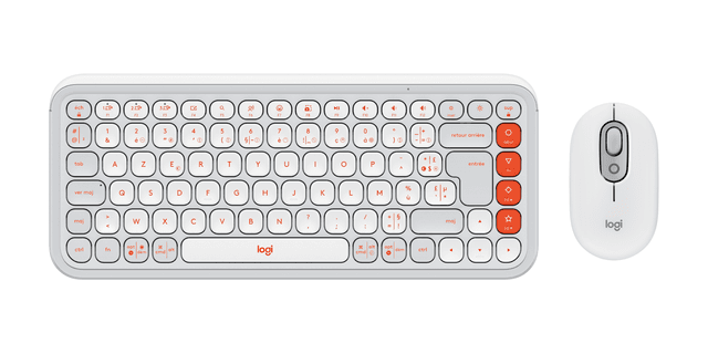 Logitech Kit mouse e tastiera POP Icon in Off-white e arancione, Francese (AZERTY)