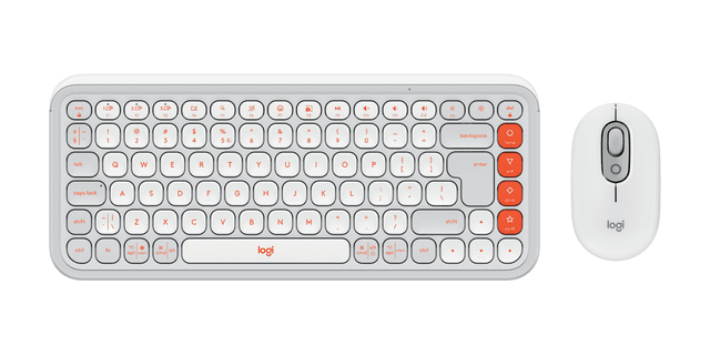 Logitech Kit mouse e tastiera POP Icon in Off-white e arancione, Inglese Internazionale (QWERTY)