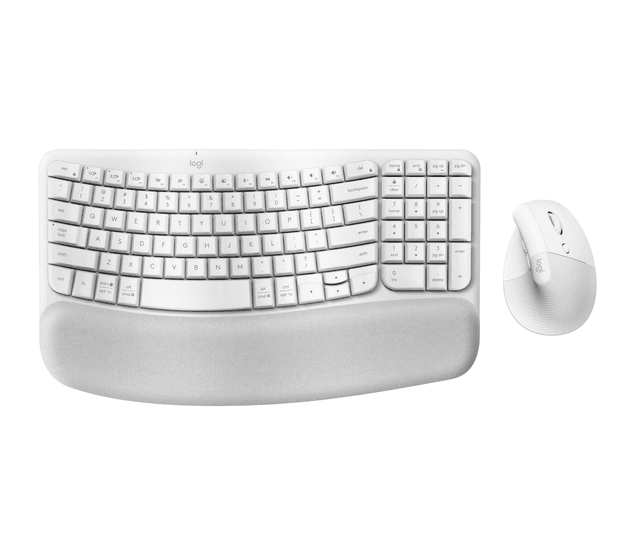 Logitech Ensemble Wave Keys et souris verticale Lift en Blanc Cassé