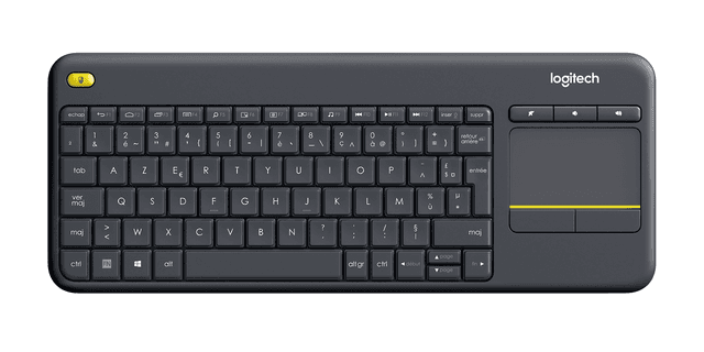 Logitech K400 Plus – tangentbord med pekplatta för tv-ansluten dator in Svart, Franska (AZERTY)