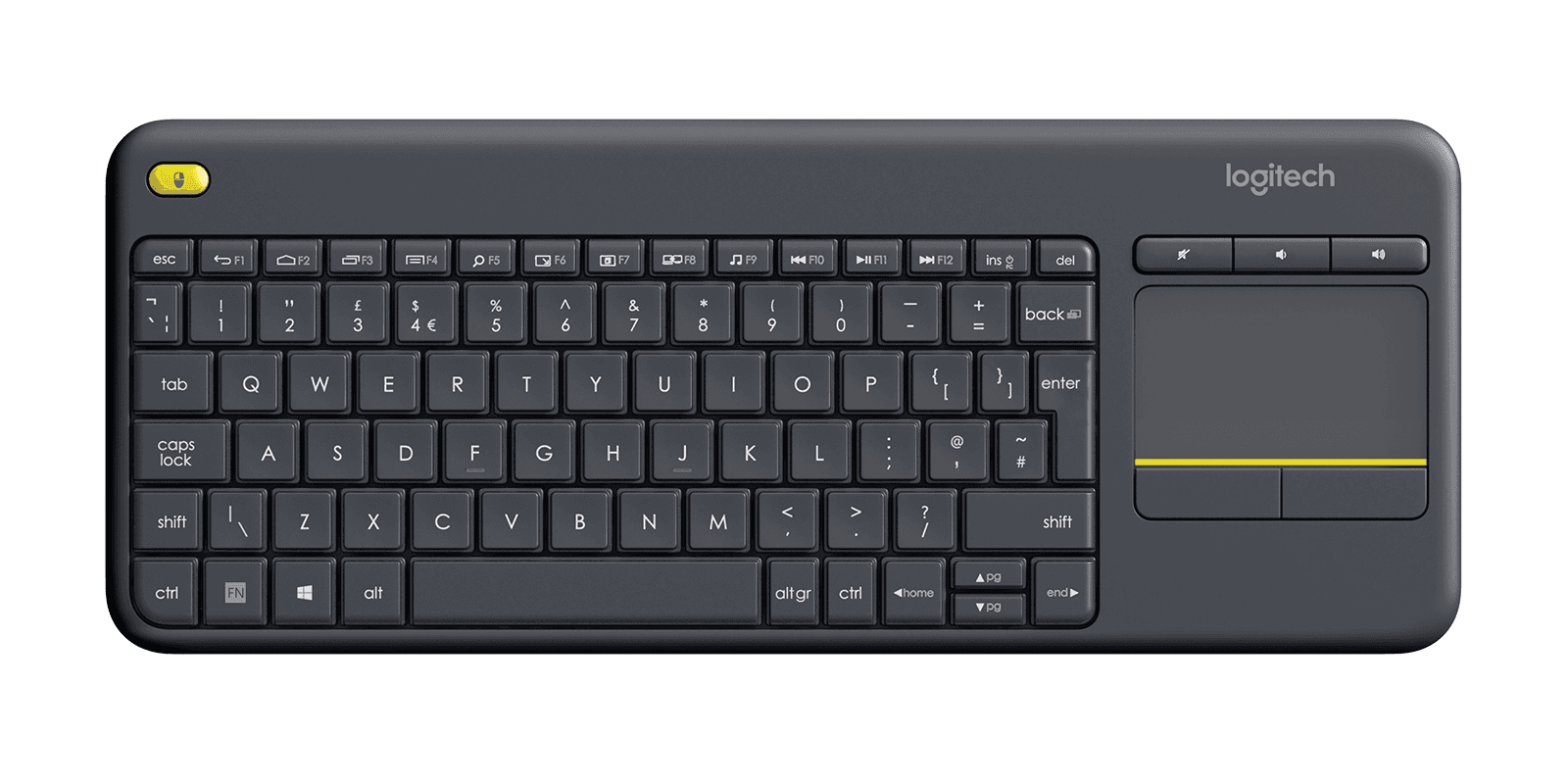Logitech Clavier avec pavé tactile K400 Plus pour PC à connexion TV en Noir