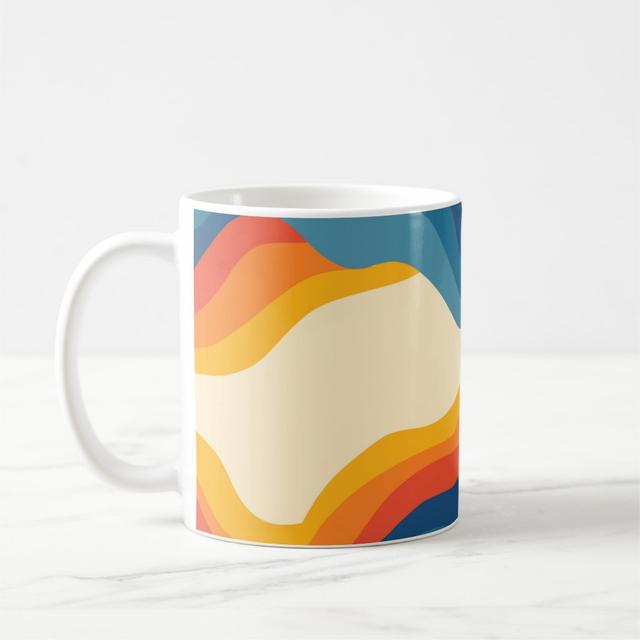 Abstract 70s Retro Orange Blue Wavy Stripe Pattern Coffee Mug