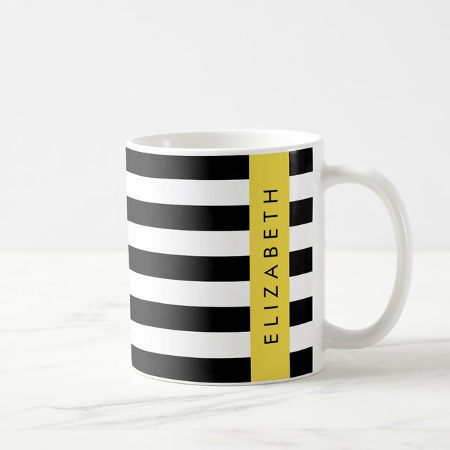 Black and White Stripes Striped Lines Your Name Coffee Mug
