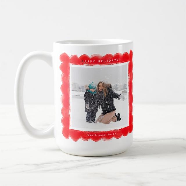 bold modern retro red frame two photo christmas coffee mug