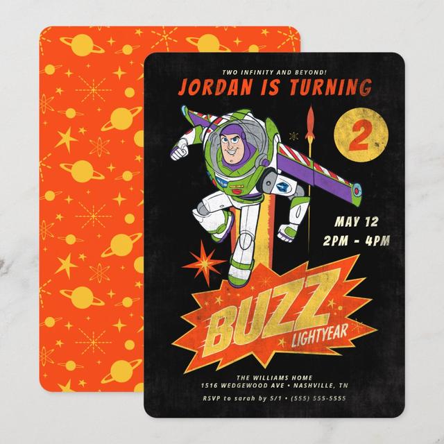 Buzz Lightyear Two Infinity and Beyond Birthday Invitation