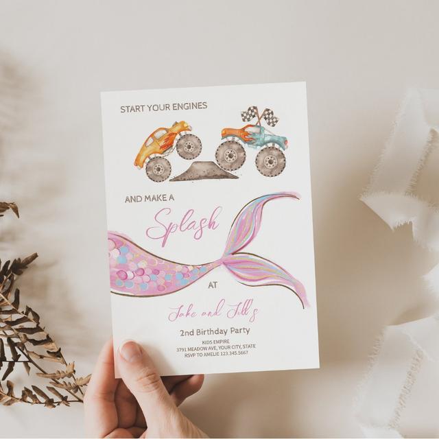 Construction Race Cars Joint Theme Invitation