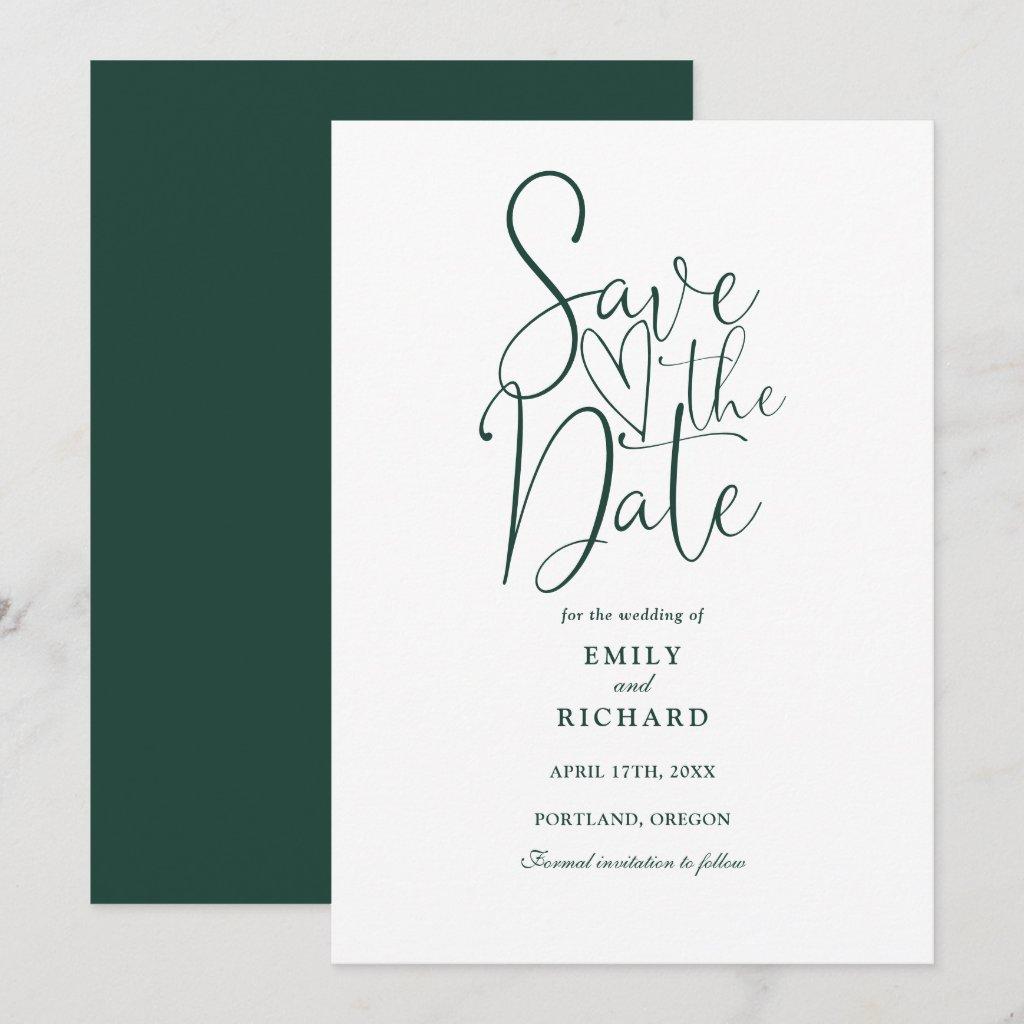 Elegant Modern Script Emerald Green Wedding Save The Date