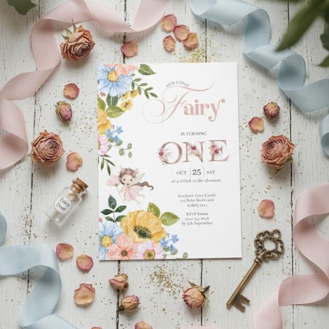 Magical Fairy Floral Garden Pixie Girls Birthday Invitation