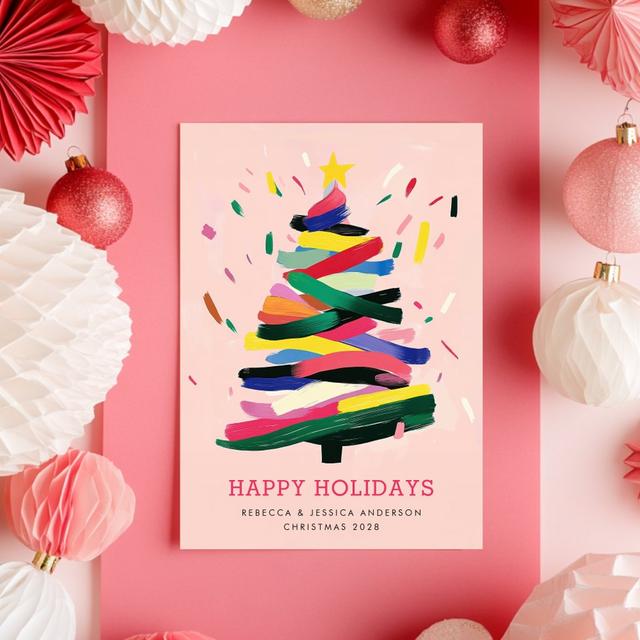 Modern Christmas Tree Painting Colorful Non-Photo Holiday Card