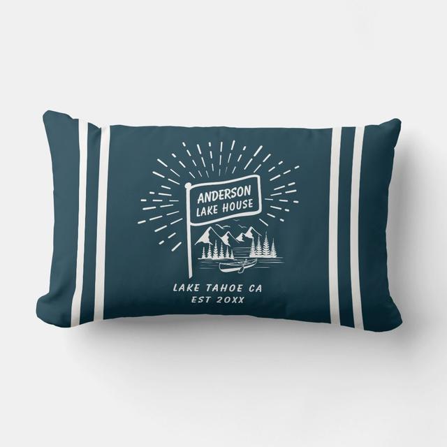 Modern Retro Nautical Lake House Oars | Navy Blue Lumbar Pillow