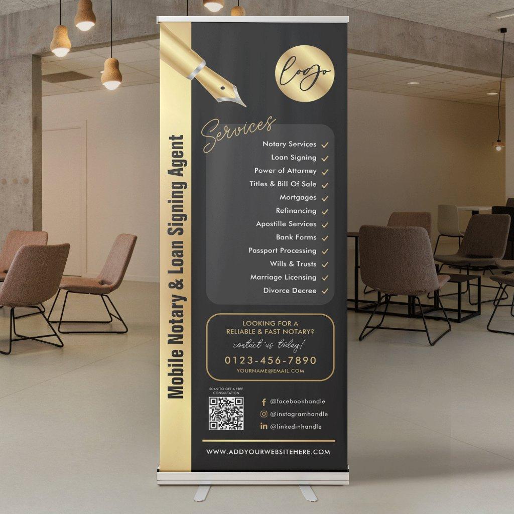 Notary Loan Signing Agent Black & Gold Promotional Retractable Banner
