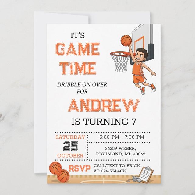 Personal Basketball Birthday Invitation Party