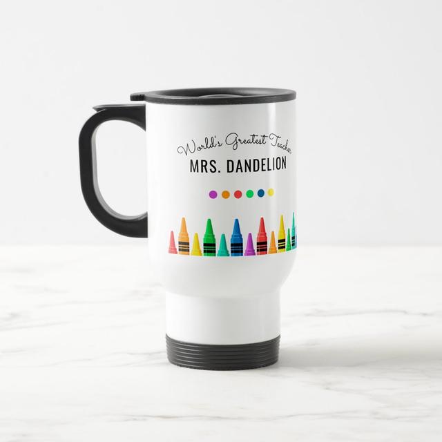 Rainbow Crayons World's Greatest Teacher Coffee Travel Mug