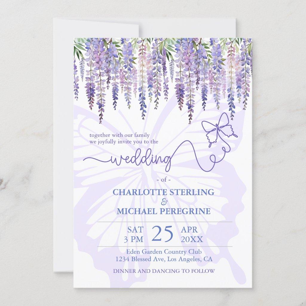 Romantic Lilac Wisteria Fairytale Garden Wedding Invitation