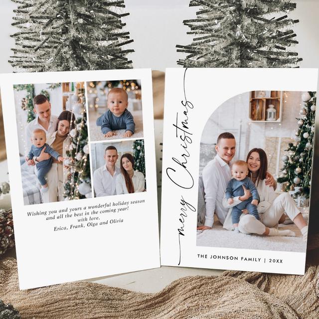 Simple Elegant Stylish 4 PHOTO Christmas Greeting Holiday Card
