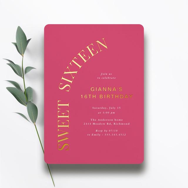 Sweet Sixteen | Hot Pink and Gold 16th Birthday Foil Invitation