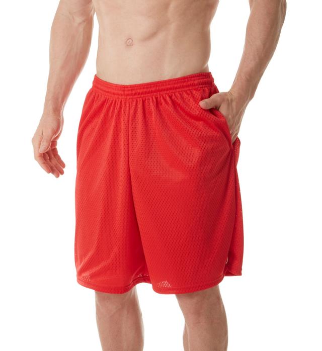 Champion Men's Long Mesh Short with Pockets in Red (81622) | Size Large | HisRoom.com