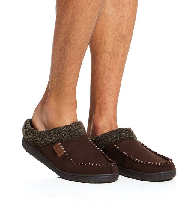 Dearfoams Men's Microsuede Memory Foam Clog Slipper in Beige (80303) | Size 2XL | HisRoom.com