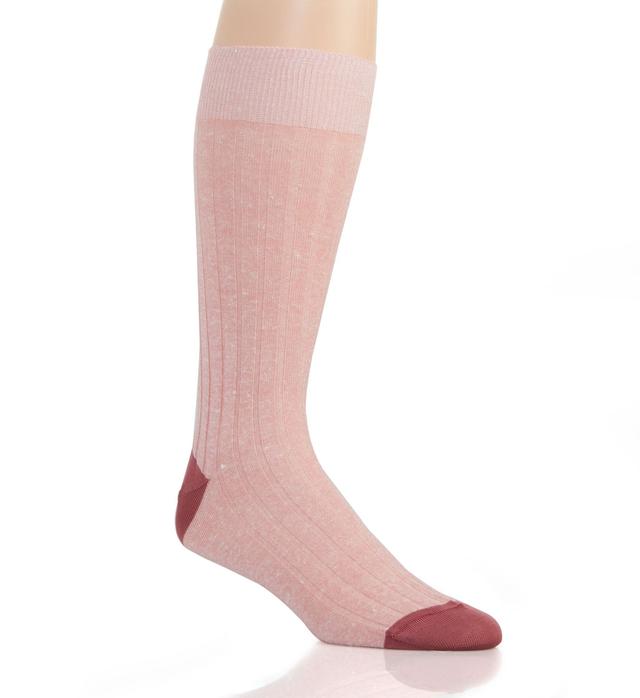 Pantherella Men's Hamada Linen Blend 8x3 Rib Crew Sock in Pink (5807) | Size Medium | HisRoom.com