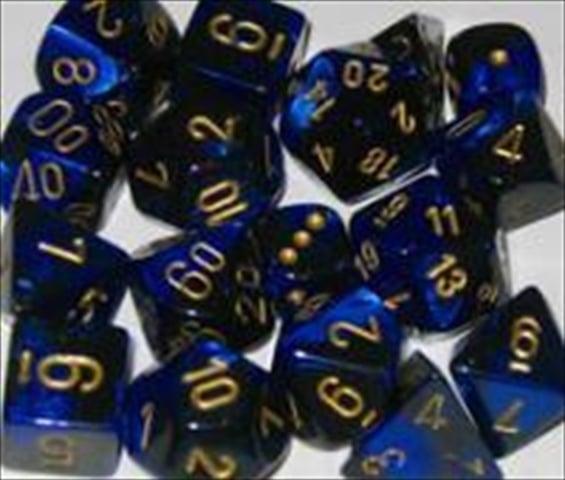 Manufacturing 26435 Cube Gemini Set Of 7 Dice - Black & Blue With Gold Numbering