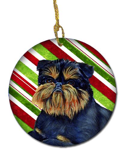 Brussels Griffon Candy Cane Holiday Christmas Ceramic Ornament
