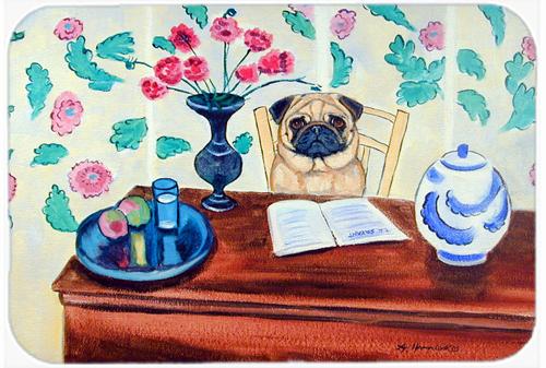 15 X 12 In. Fawn Pug reading in the kitchen Glass Cutting Board