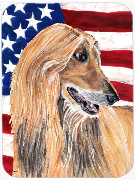 SC9506LCB Afghan Hound USA Patriotic American Flag Glass Cutting Board - Large