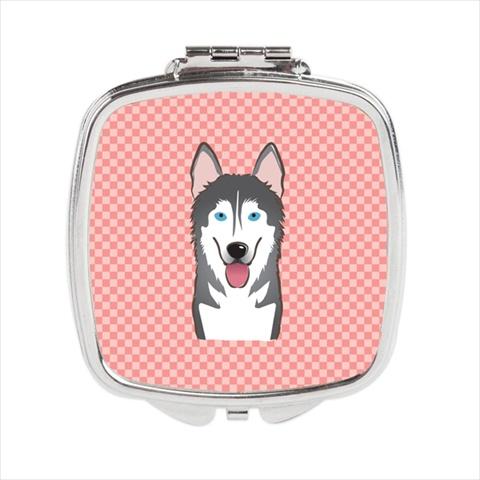 Checkerboard Pink Alaskan Malamute Compact Mirror 2.75 x 3 x .3 In.